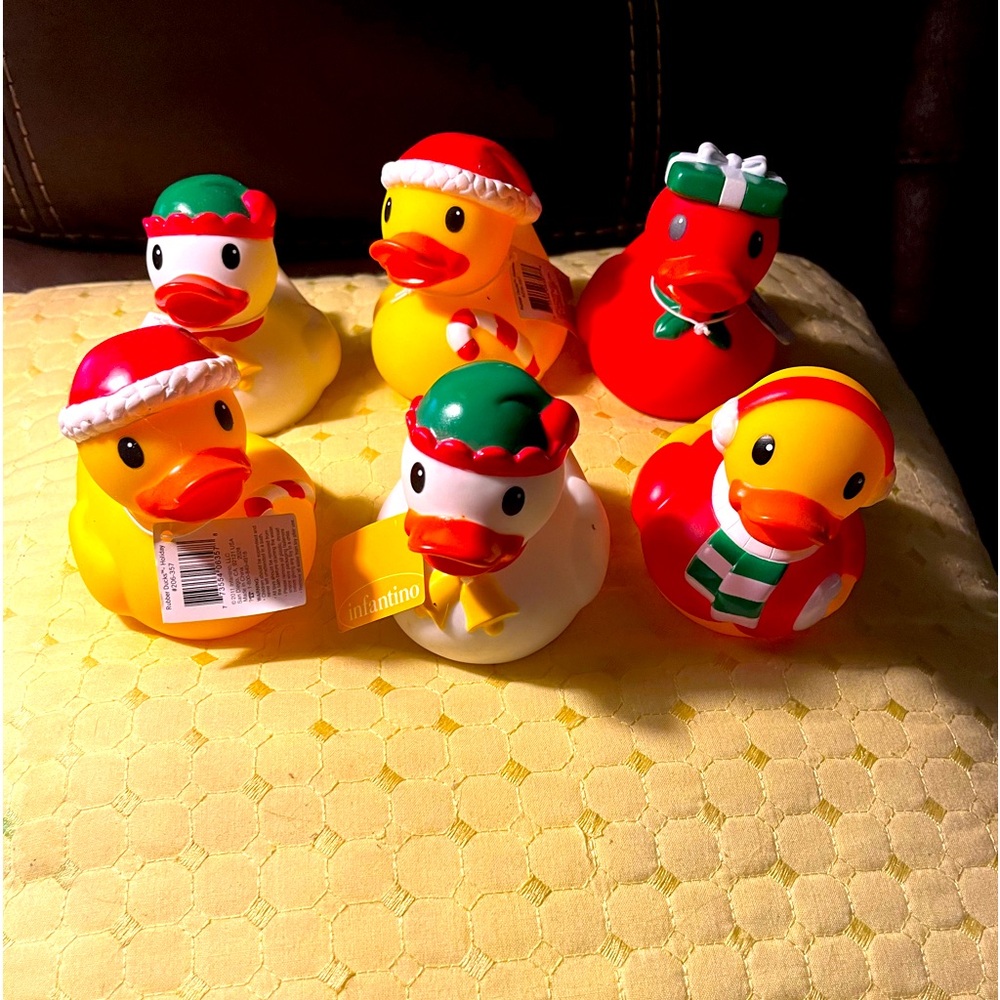 Six rubber ducks for bath or play. 3” tall.